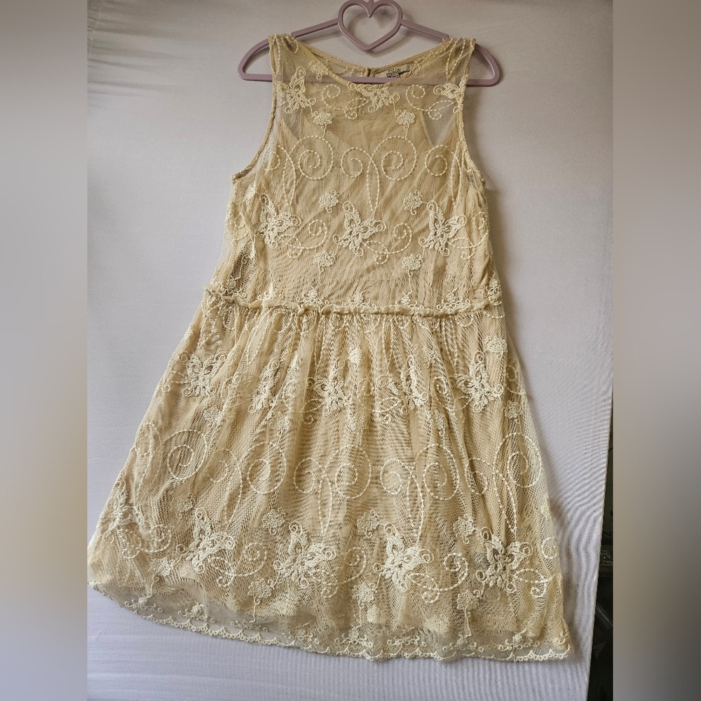 Zara Trafaluz ,Wome's  M, Vintage looking  embroidered designLace Lined Midi